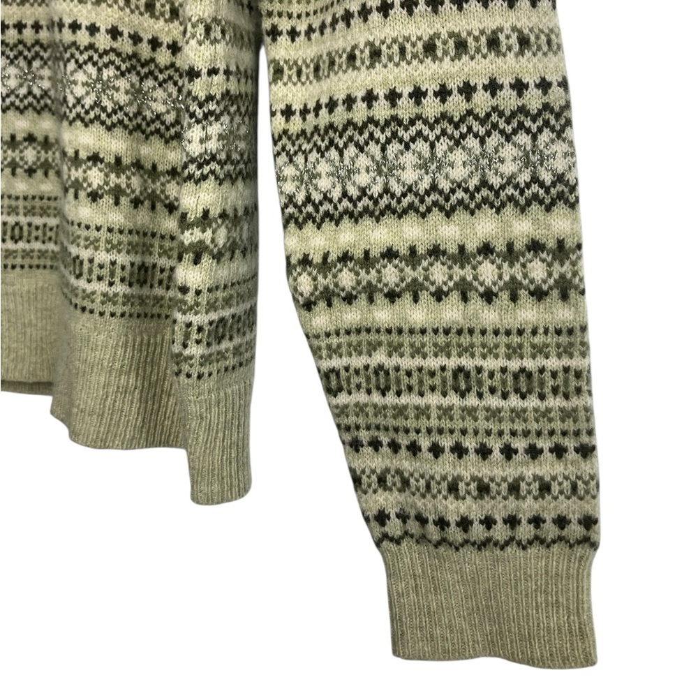 Vintage Y2K Sweater Women’s L Green Silver Fair Isle Pullover Lambswool Preppy - Picture 2 of 7